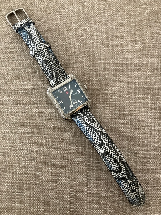 Michele Milou Diamond  Watch with Black and White Patterned Strap main image 5